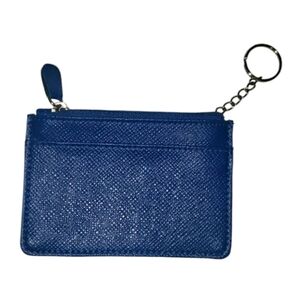 Textured Blue Faux Leather Card Holder Coin Purse Zipper Top Keychain 4.5" x 3"